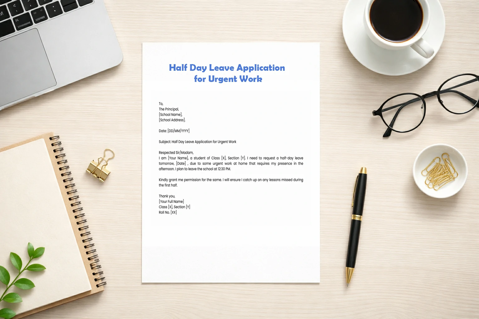 Half Day Leave Application for Urgent Work