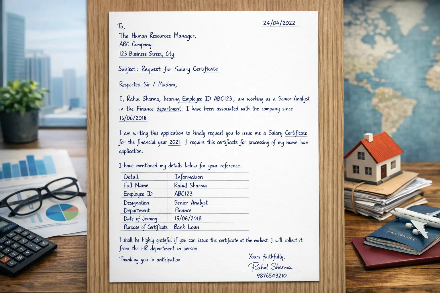 Handwritten Request for Salery Certificate