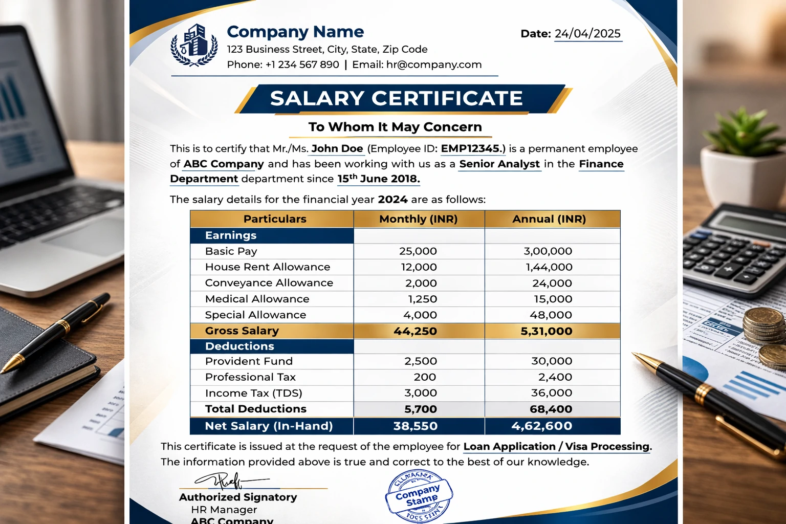 Sample of Salery Certificate