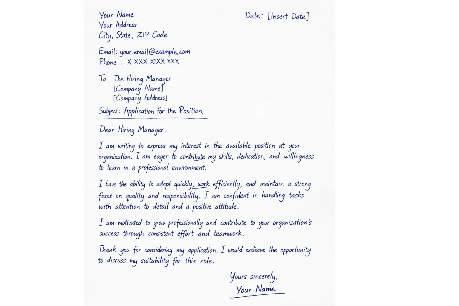 Common Handwritten Cover Letter for Anyone
