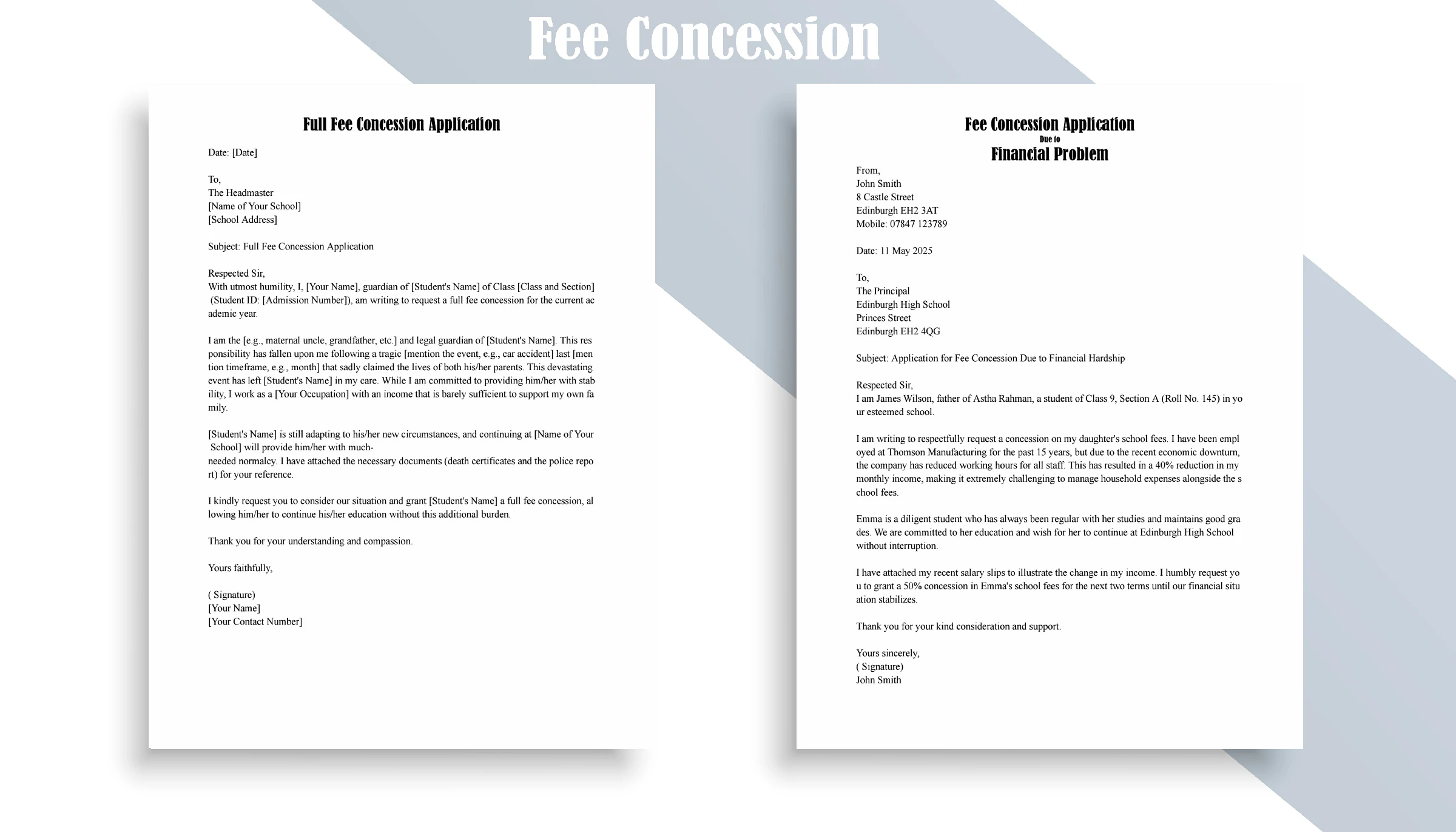 2 Sample Application for Fee Concession
