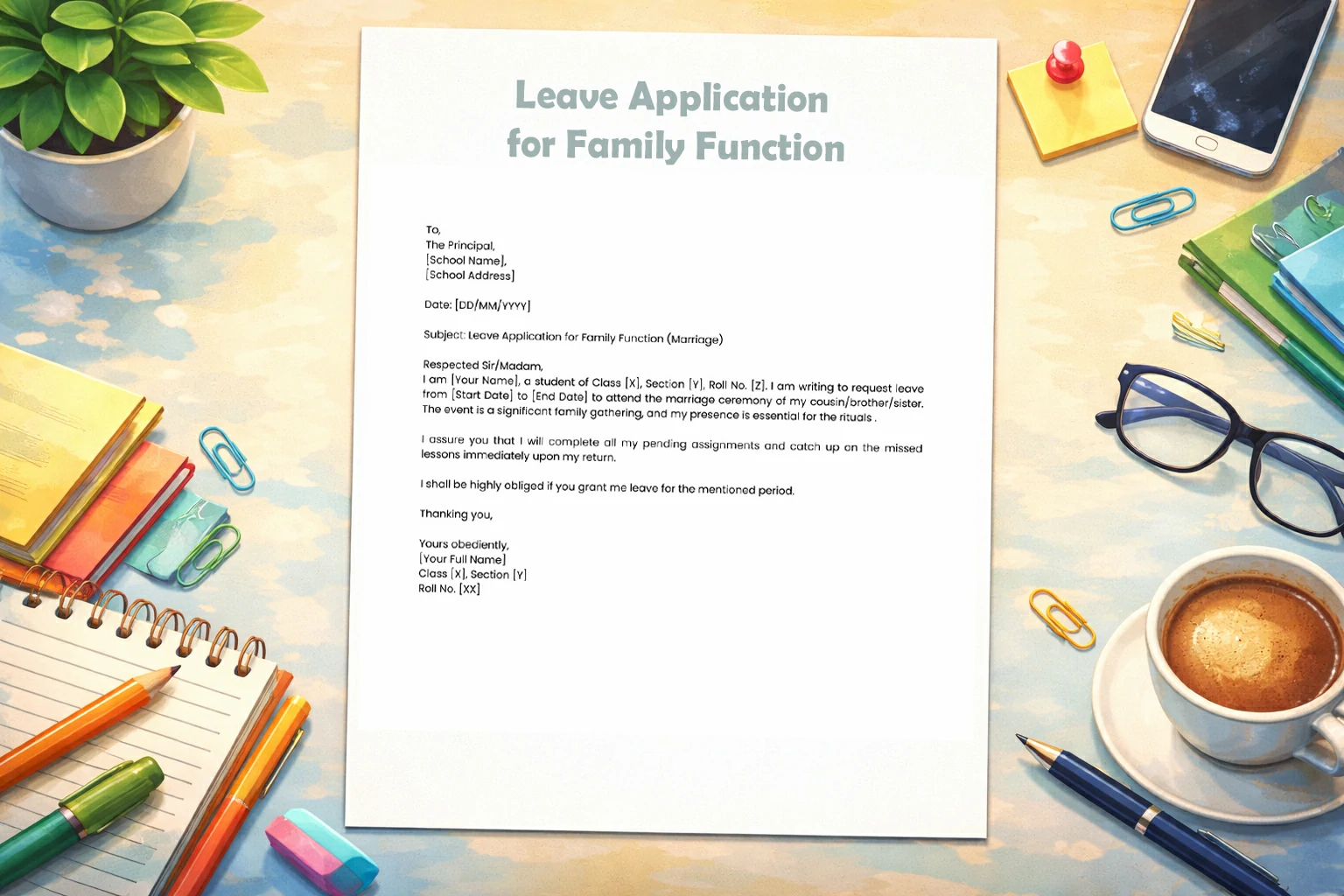 Leave Application for Family Function such as Marriage, Birthday or any ceremony