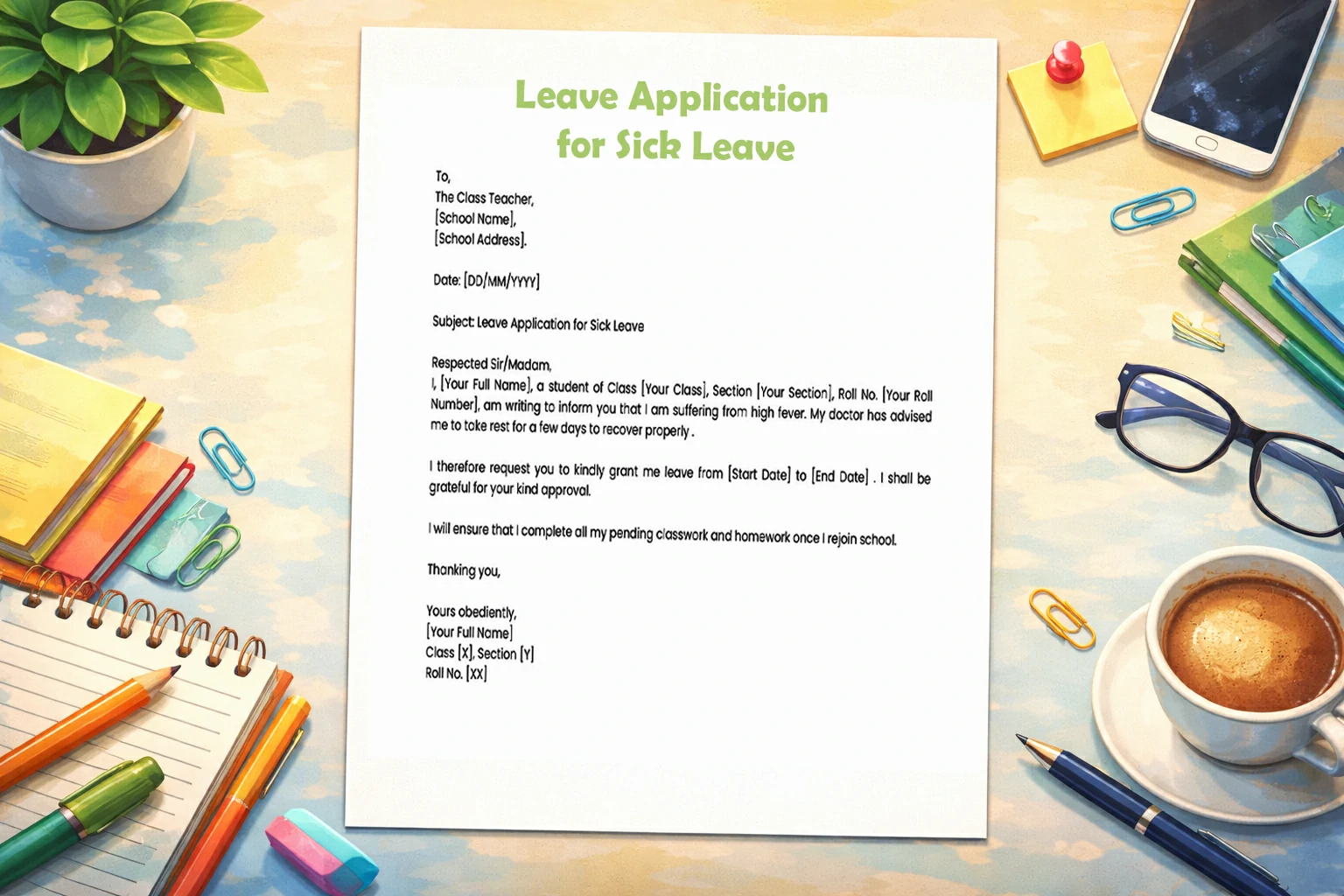 Leave Application for Sick such as Fever or Illness